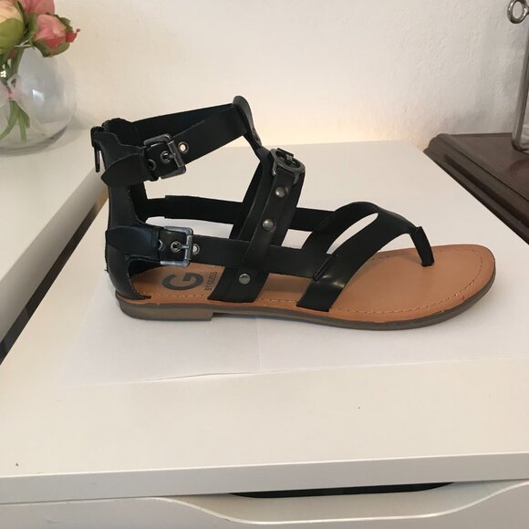 Guess Gladiator Sandals Flat Black Size 8 GG Martin - Picture 7 of 11